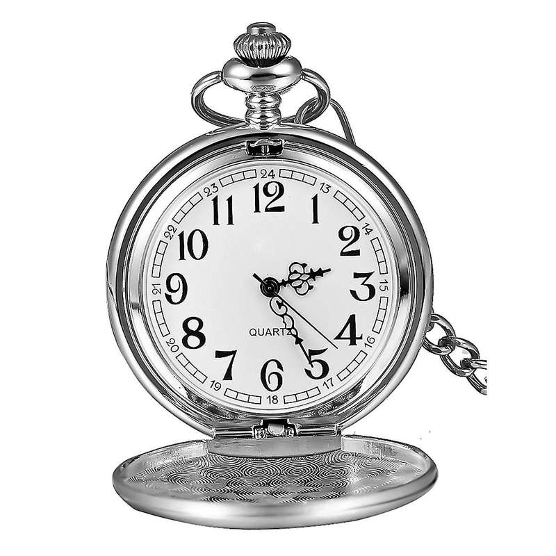 Classic Smooth Vintage Mens Pocket Watch Xmas Gift (Silver)