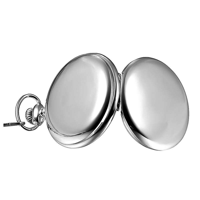 Classic Smooth Vintage Mens Pocket Watch Xmas Gift (Silver)