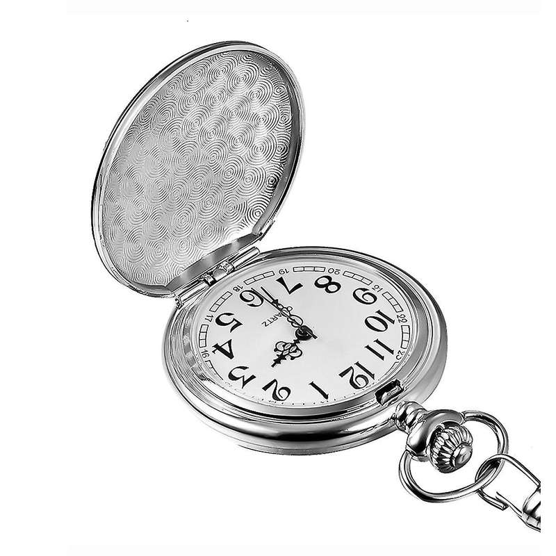 Classic Smooth Vintage Mens Pocket Watch Xmas Gift (Silver)