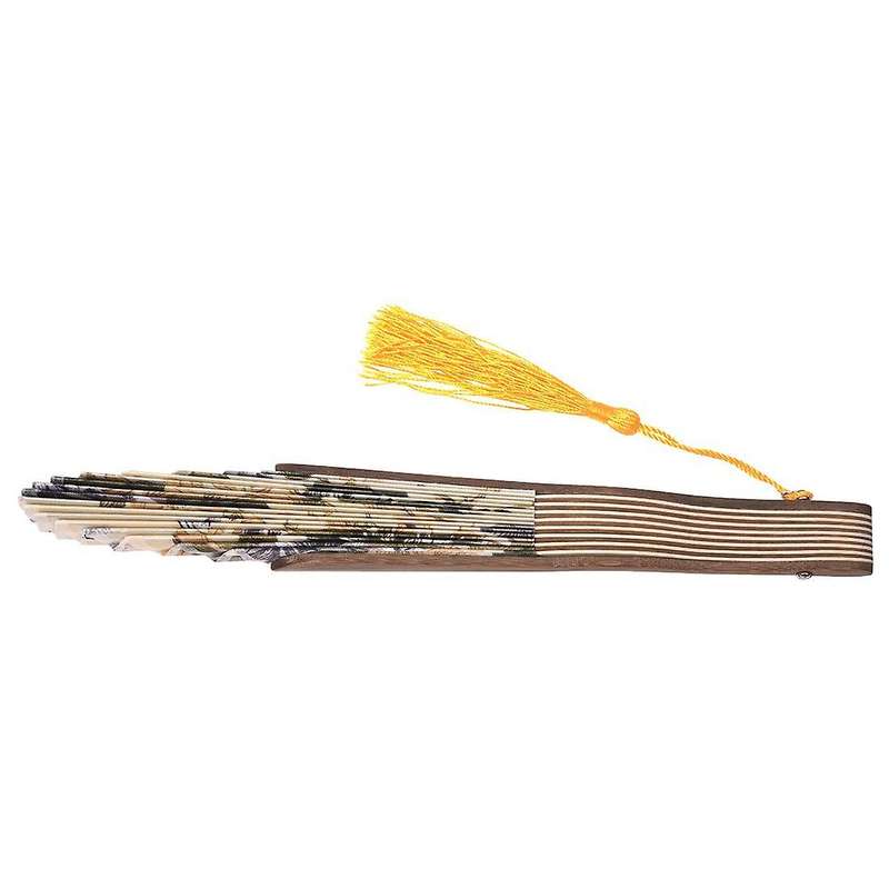 Classic Style Flower Fabric Bamboo Folding Dance Hand Fan Beige