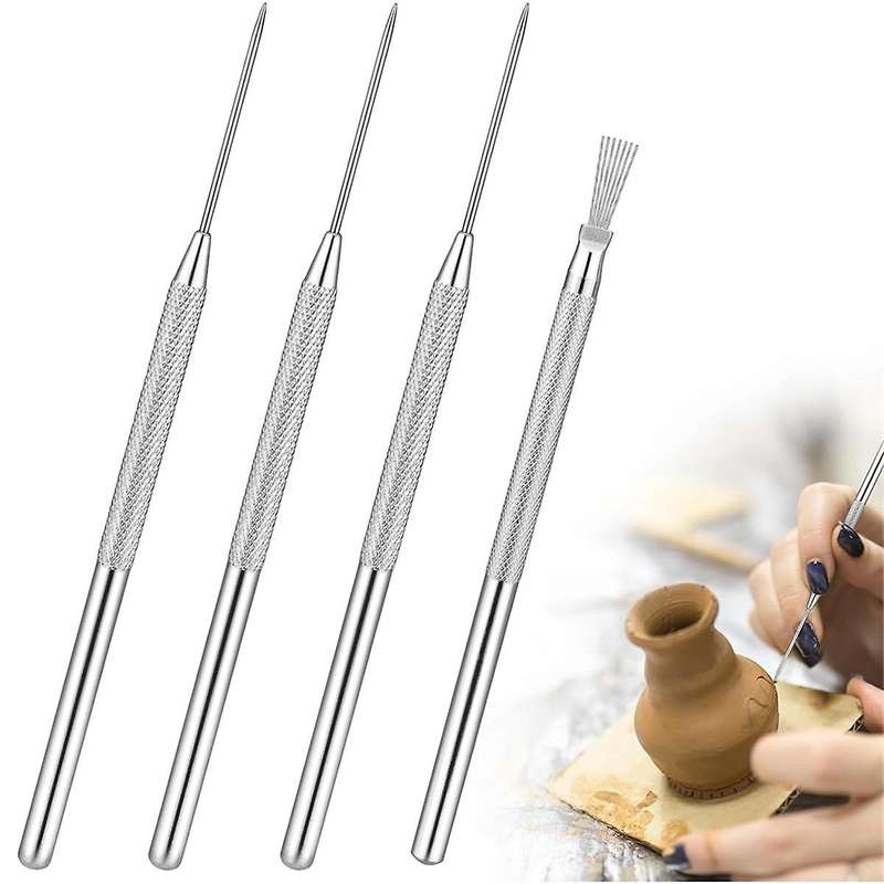 Clay Tools, 4Pcs Clay Sculpting Ceramic Detail Tools Feather Wire Texture Tools Clay Carving Modelin