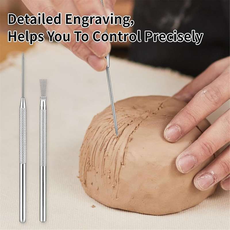 Clay Tools, 6Pcs Clay Sculpting Ceramic Detail Tools Feather Wire Texture Tools Clay Carving Modelin