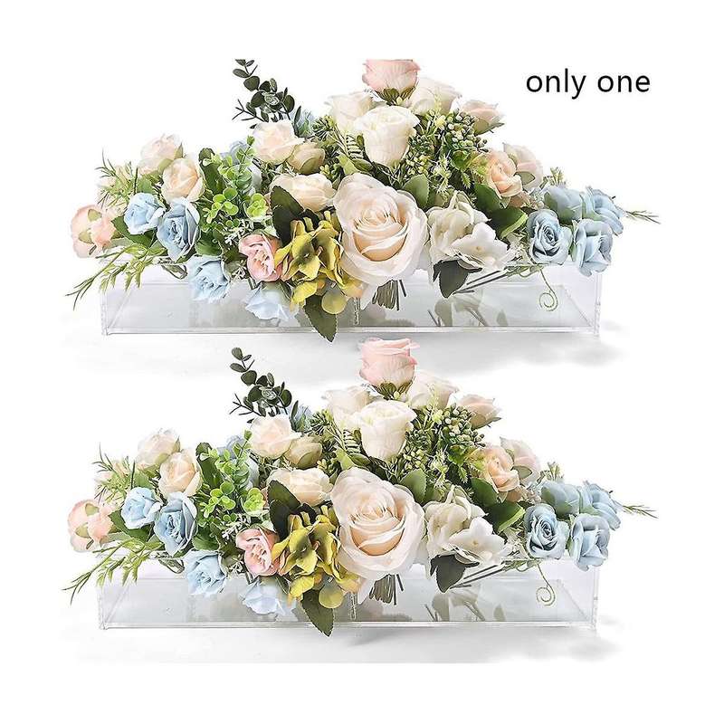 Clear Acrylic Flower Vase Rectangular Floral Centerpiece for Dining Table 9.8 Inch Long Rectangle D