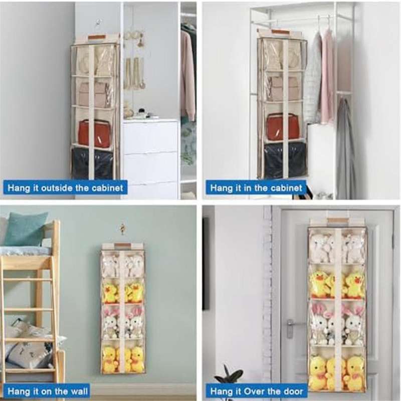 Clear Hanging Handbag Storage Organizer with Zippers, Easy Access Purse,hat Storage Holder Over The