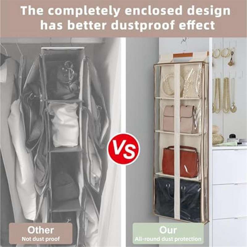 Clear Hanging Handbag Storage Organizer with Zippers, Easy Access Purse,hat Storage Holder Over The