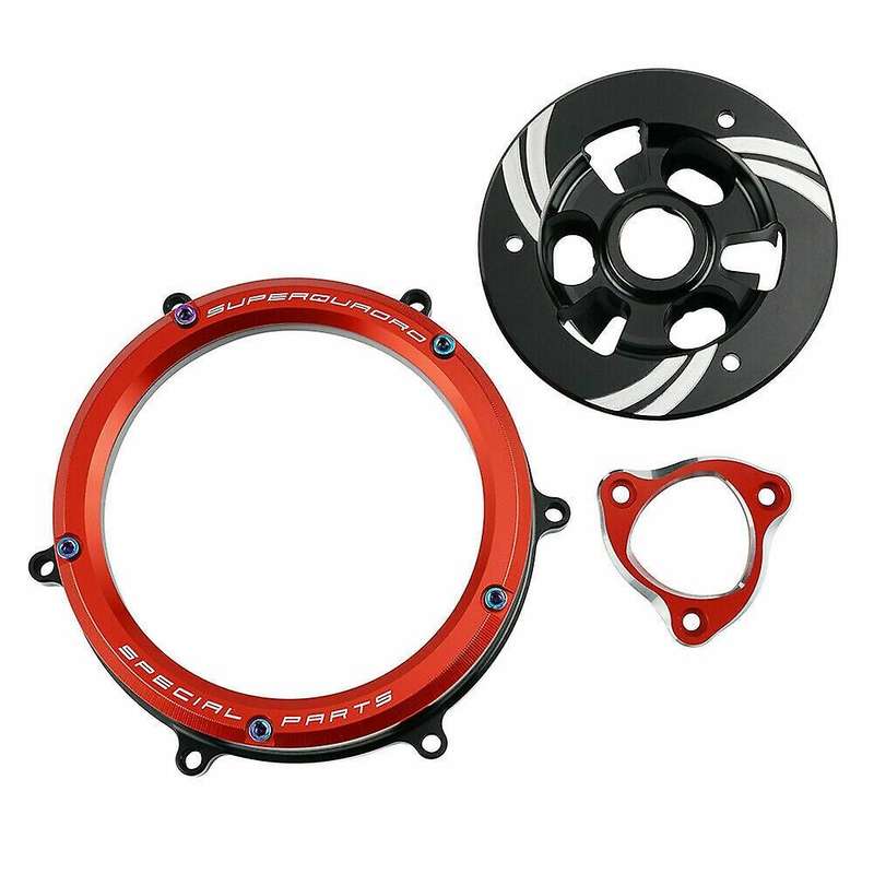 Clear Clutch Cover Protector Guard for Panigale 1199 1299 959 R S 2012-2019 2013-2018(Red Circle+Bla