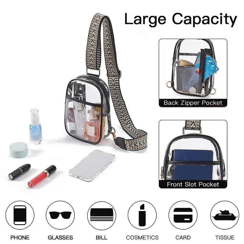 Clear Sling Bag, Clear Crossbody Bag Purses for Women Heavy Duty Transparent Chest Bag with Adjustab