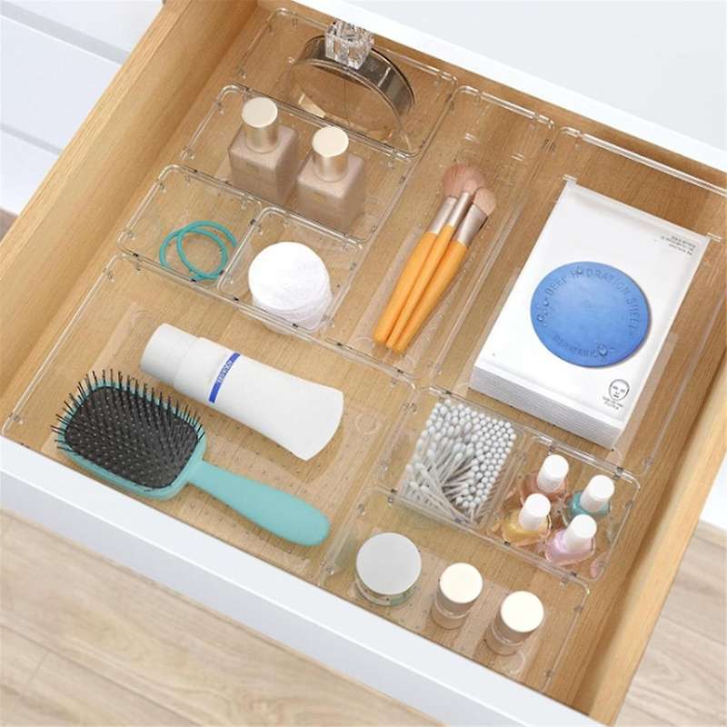 Clear Plastic Drawer Storage Box Set, Desk Drawer Storage Tray, for Cosmetics, Jewelry, Kitchen Uten
