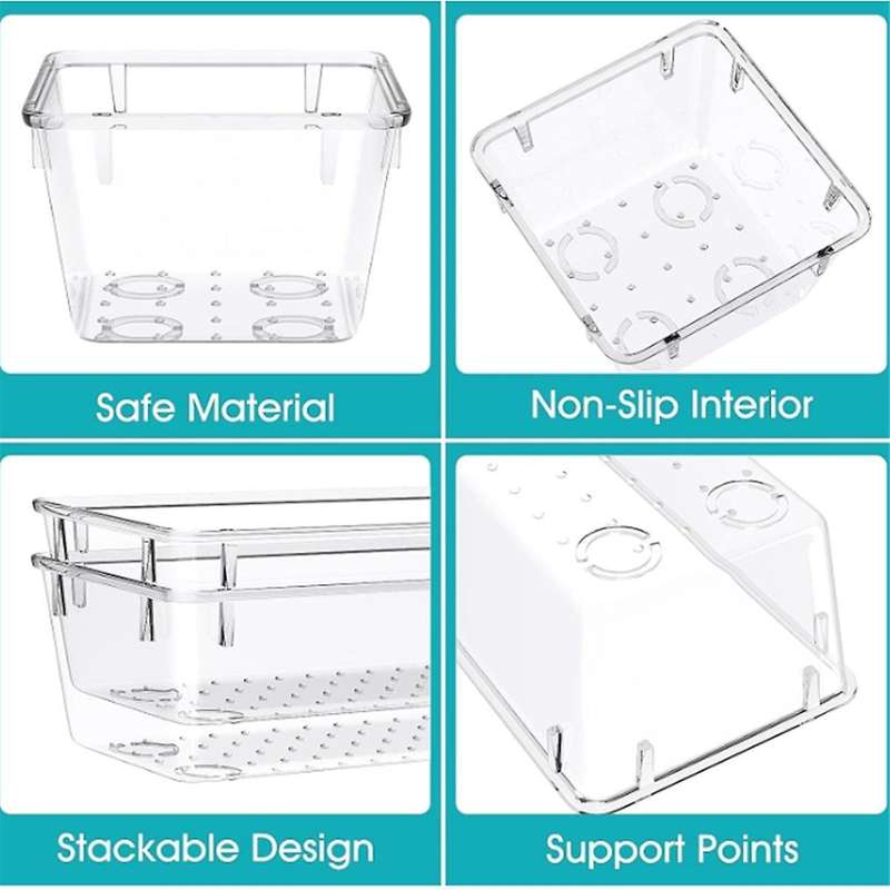 Clear Plastic Drawer Storage Box Set, Desk Drawer Storage Tray, for Cosmetics, Jewelry, Kitchen Uten