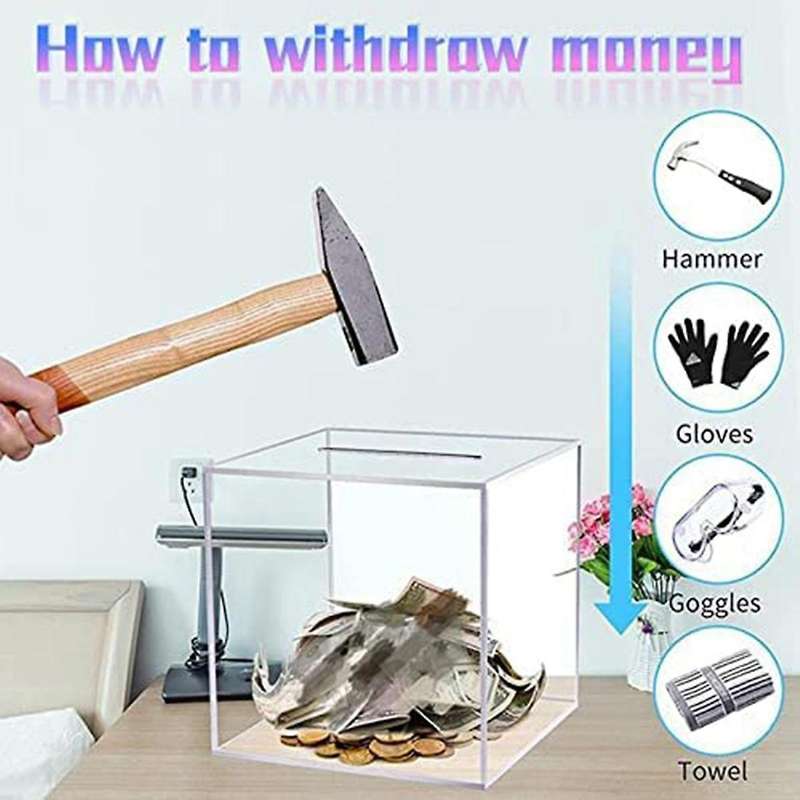 Clear Piggys Bank 15cm Acrylic Money Bank Acrylic Bank Box Reusable Transparent Piggys Bank Box Del