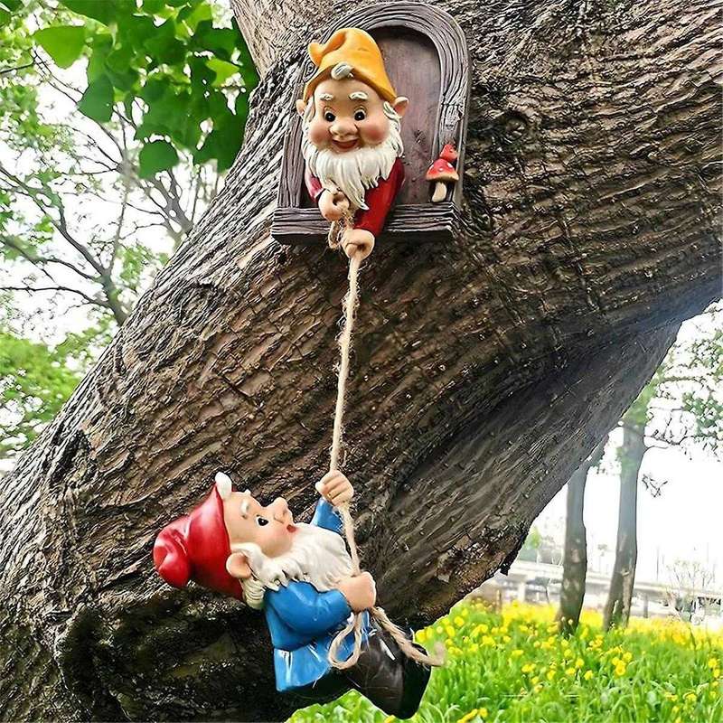 Climbing Gnomes Tree Face Decor Outdoor for , Adorable Gnome Tree Hugger Fairy Door Statue for Tree