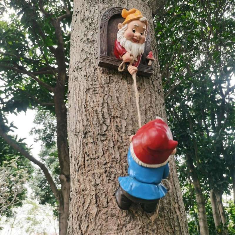 Climbing Gnomes Tree Face Decor Outdoor for , Adorable Gnome Tree Hugger Fairy Door Statue for Tree