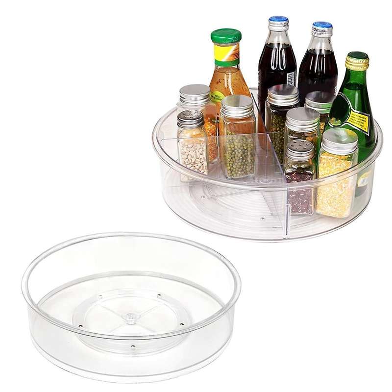 Clear Turntable Organizer, Plastic Rotating Tray Home Spice Rack Cabinet Organizer