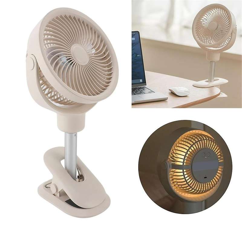 Clip on Desk Fan, Portable Telescopic Floor Fan, 4 Speeds with LED Light, Oscillating Desk Clip on F