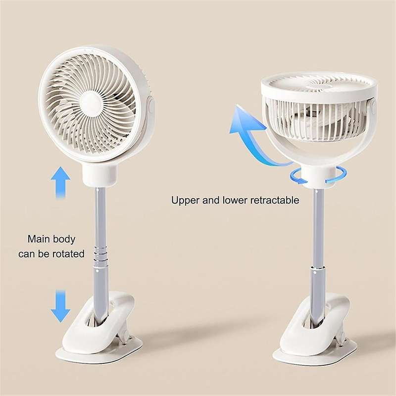 Clip on Desk Fan, Portable Telescopic Floor Fan, 4 Speeds with LED Light, Oscillating Desk Clip on F