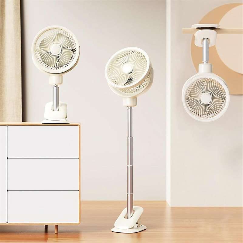 Clip on Desk Fan, Portable Telescopic Floor Fan, 4 Speeds with LED Light, Oscillating Desk Clip on F
