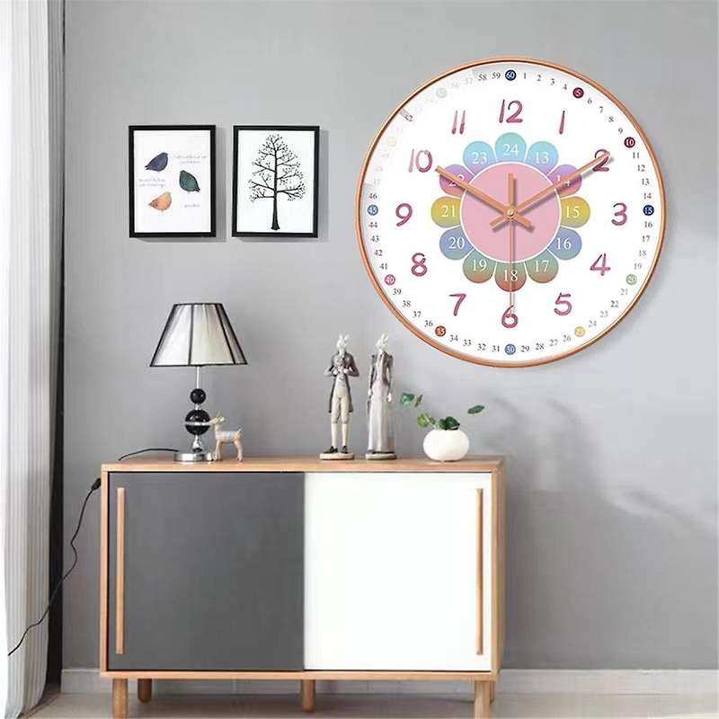 Clock Wall Clock Living Room Home Cartoon Early Education Clock Wall-Mounted Silent Quartz Clock