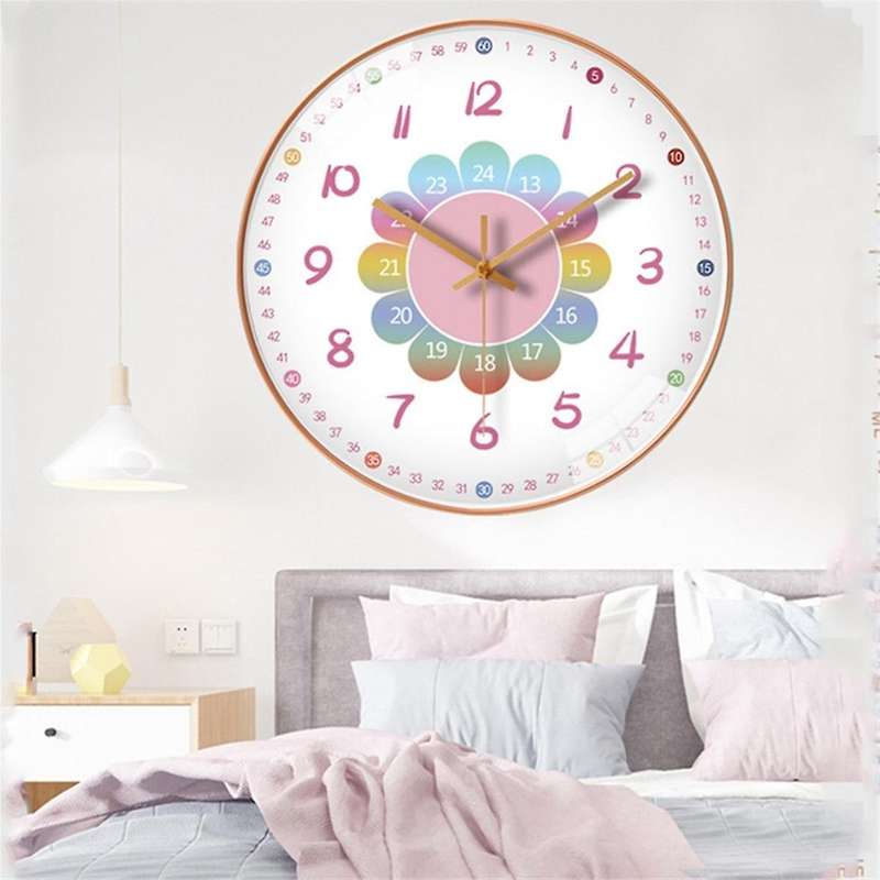 Clock Wall Clock Living Room Home Cartoon Early Education Clock Wall-Mounted Silent Quartz Clock