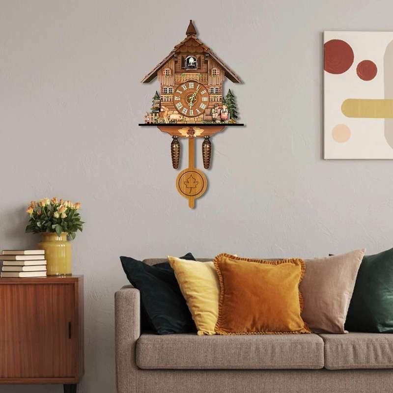 Clock Living Room Wall Clock Retro Style Forest Alarm Clock Wall Watch Children Decorations Home A