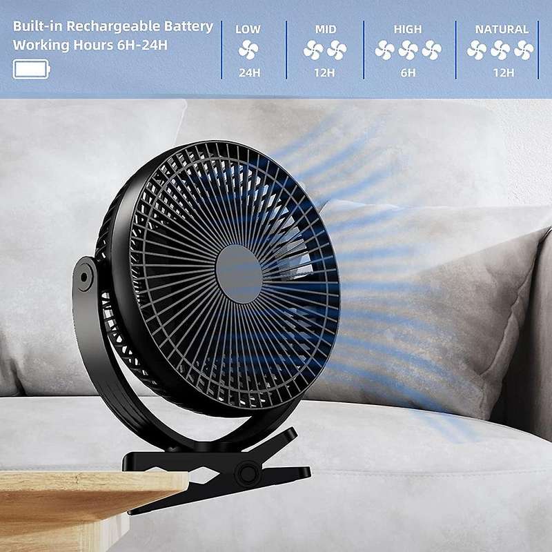 Clip Fan, 8 Inch Mini Quiet Desk Fan, USB Rechargeable Battery Operated Clip on Fan, USB Desk Fan, P