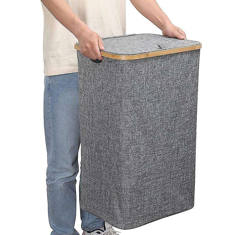Clothes Hamper with Lid,bamboo Dirty Laundry Baskets with Handle,collapsible Laundry Hamper for Clo