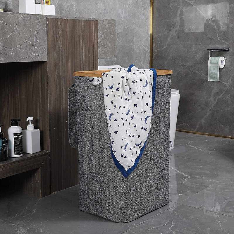 Clothes Hamper with Lid,bamboo Dirty Laundry Baskets with Handle,collapsible Laundry Hamper for Clo