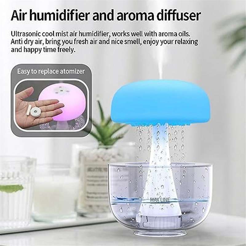 Cloud Rain Humidifier Water Drip ,cloud Rain Aromatherapy Essential Oil Diffuser with 7 Colors Led L