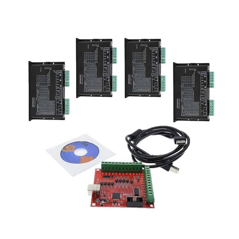 Cnc Control System Kit, 1xred Breakout Board 4 Axis Interface Driver Motion Controller+4x Driver 2d