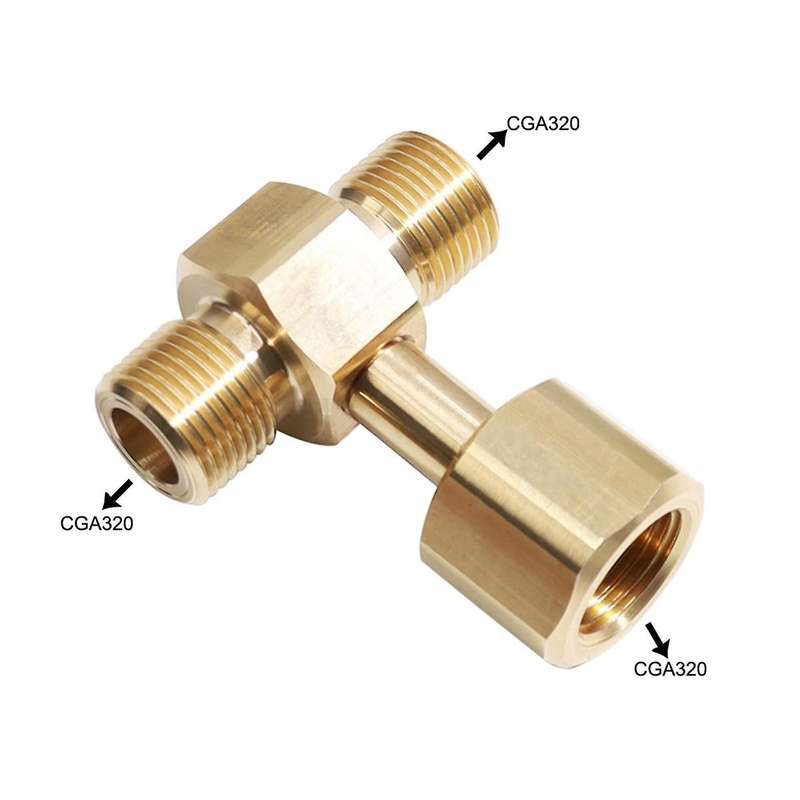 CO2 Tank Adapter,Soda Cylinder Brass CO2 Cylinder Tank CGA320 Adapter Converter Tee Adapter T-Adapt