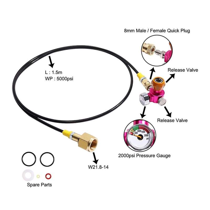 CO2 Transfer Adapter and Hose with 2000Psi Pressure Gauge for DUO/TERRA/ART/ Quick Connect W21.8-14