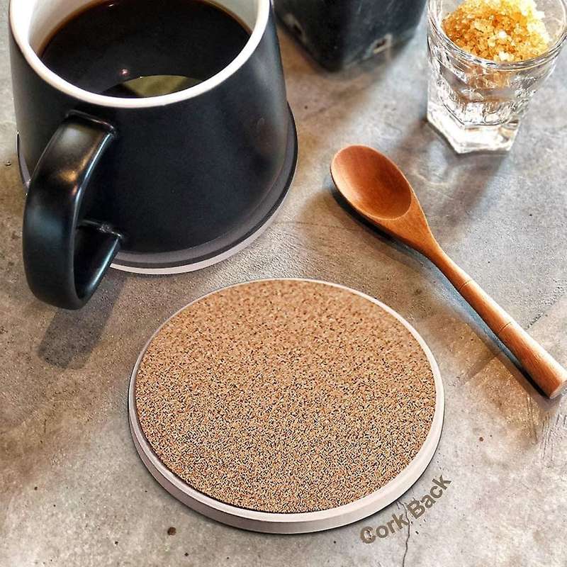 Coasters for Drinks, Ceramic Stone Coaster Set with Metal Holder Stand, Cork , Marble Surface Patte