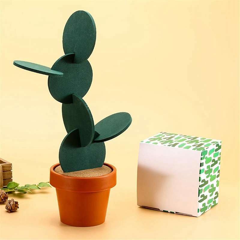 Coasters Diy Cactus Coaster,set Of 6 Pieces with Flowerpot Holder for Drinks Novelty, Home Office B