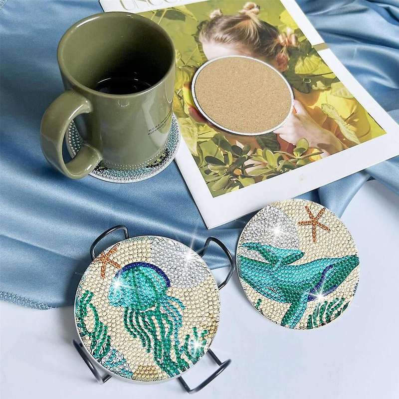 Coasters with Holder,8pcs 5d Ocean Diamond Art Kits for Adults Kids,small Diy Kits