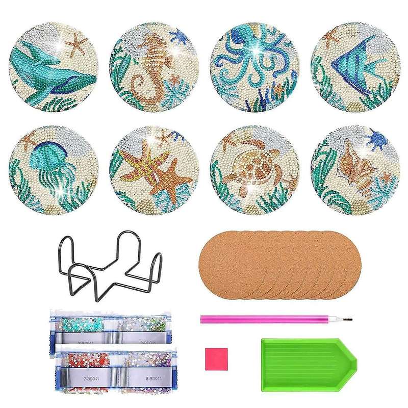 Coasters with Holder,8pcs 5d Ocean Diamond Art Kits for Adults Kids,small Diy Kits