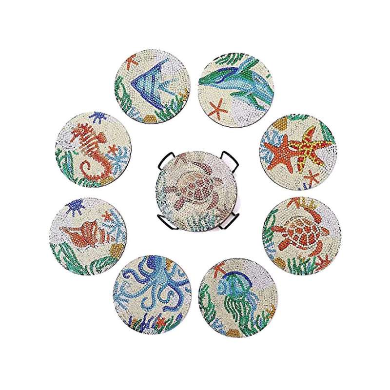 Coasters with Holder,8pcs 5d Ocean Diamond Art Kits for Adults Kids,small Diy Kits