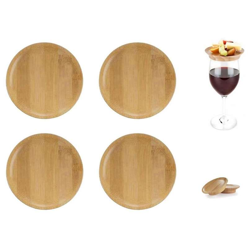 Coasters Set of 4 Wine Glass Topper, 4Inch Wine Glass Charcuterie Topper Bamboo Wine Glass Topper C