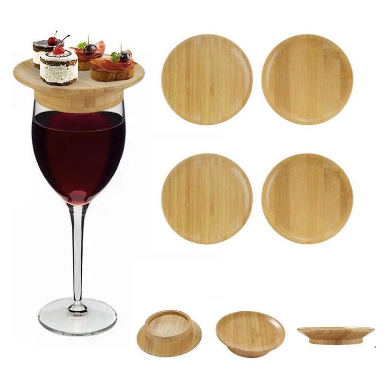 Coasters Set of 4 Wine Glass Topper, 4Inch Wine Glass Charcuterie Topper Bamboo Wine Glass Topper C