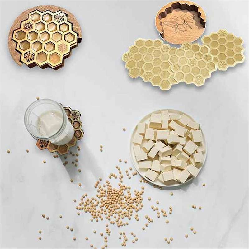 Coasters Set for Drinks with Holder, 4pcs Honeycomb Shaped Drink Coasters, Mug Coaster for Cold/hot