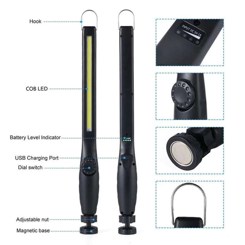 Cob Led Flashlight Magnetic Work Light Usb Rechargeable Portable Lantern Inspection Light Camping C