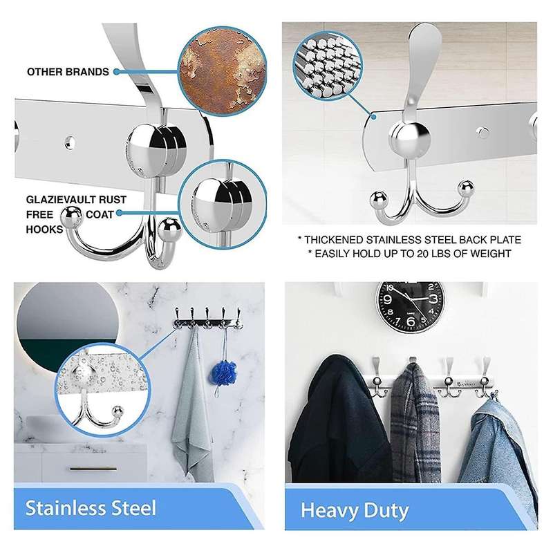 Coat Racks for Wall - Stainless Steel Coat Hooks (2 Pack) - Heavy Duty Coat Hooks Wall Mounted - Wal
