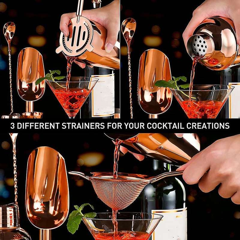 Cocktail Bar Shaker Set Bartender Kit with Stand, Cocktail Bar Set Bar Kit for the Home Bartending A