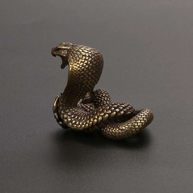 Cobra Statue Ornament Zodiac Snake Miniature Figurines Copper Desktop Decoration Tea Pets Decor Acc