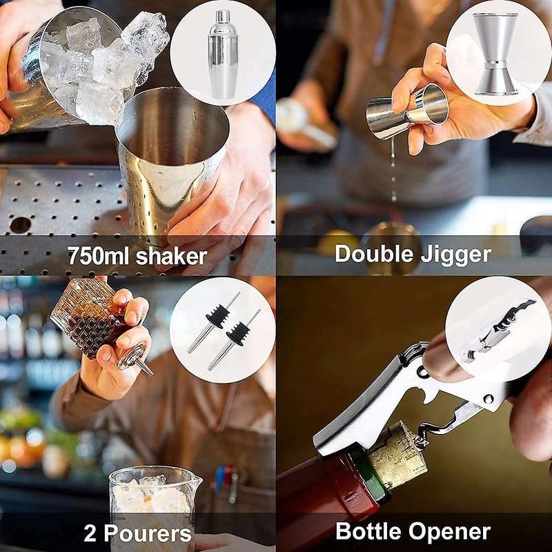 Cocktail Shaker Set Bartender Kit with Stand Bar Set for Drink Mixing Bartending Tools for Home Bars