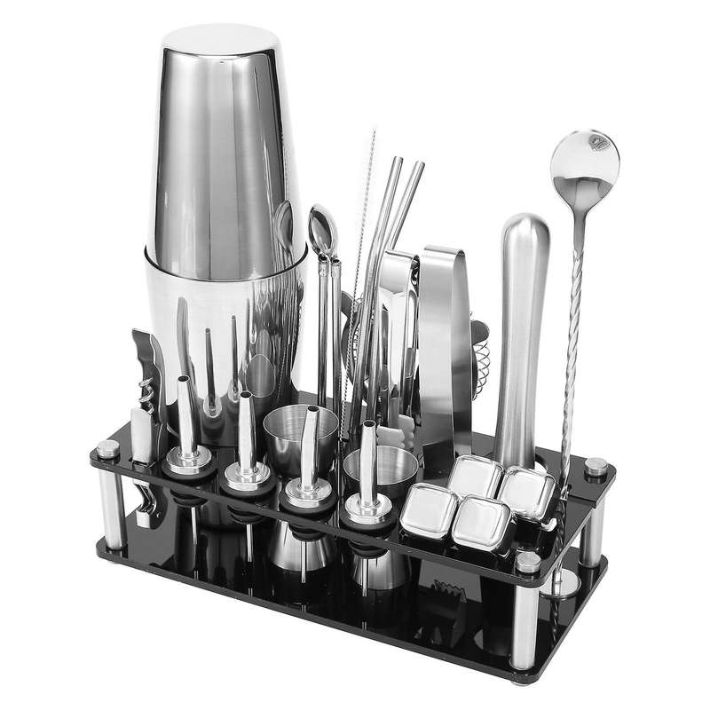 Cocktail Shaker Set, Boston Stainless Steel Bartender Kit with Acrylic Stand & Cocktail Recipes Book