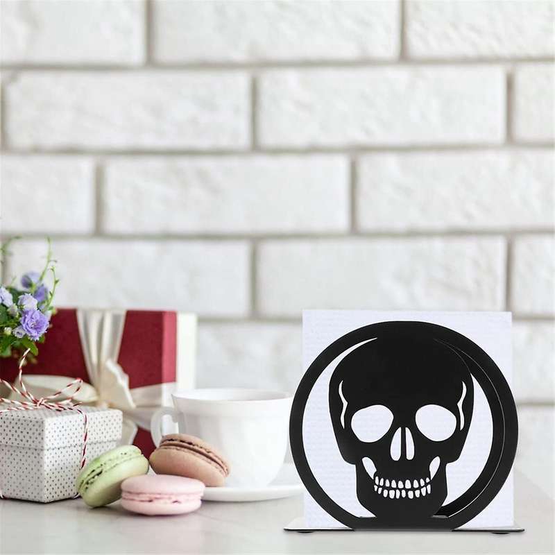 Cocktail Napkin Holder Halloween Skull Design Black Tissue Holder Iron Paper Napkin Holder Organizer