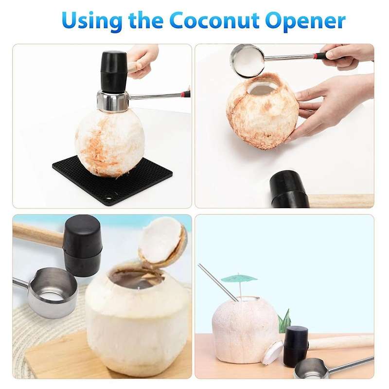 Coconut Opener Tool Set,Safe Easy to Open Young Coconut Tool, All in One Food Grade Stainless Steel