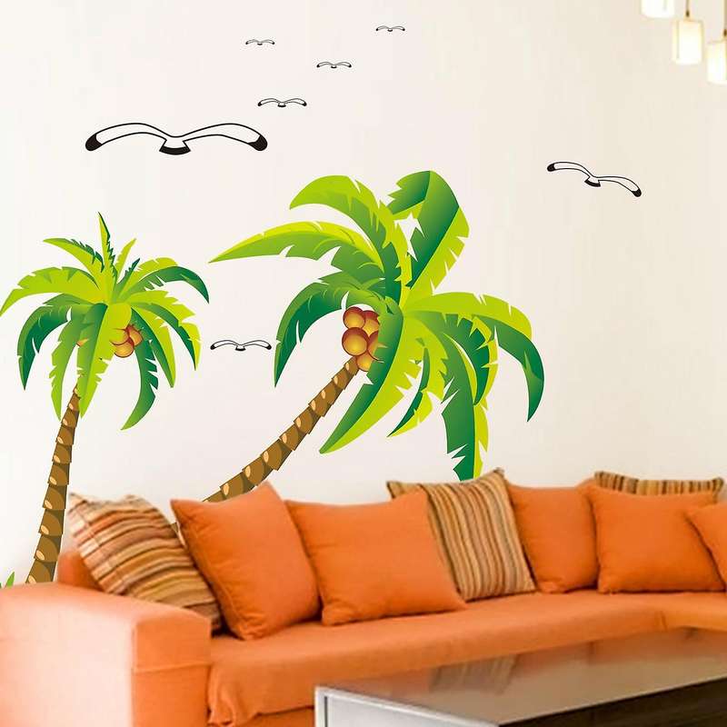 Coconut Palm Tree Sticker Tropical Beach Wall Decal Living Room Backdrop Sticker