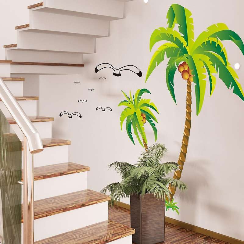 Coconut Palm Tree Sticker Tropical Beach Wall Decal Living Room Backdrop Sticker