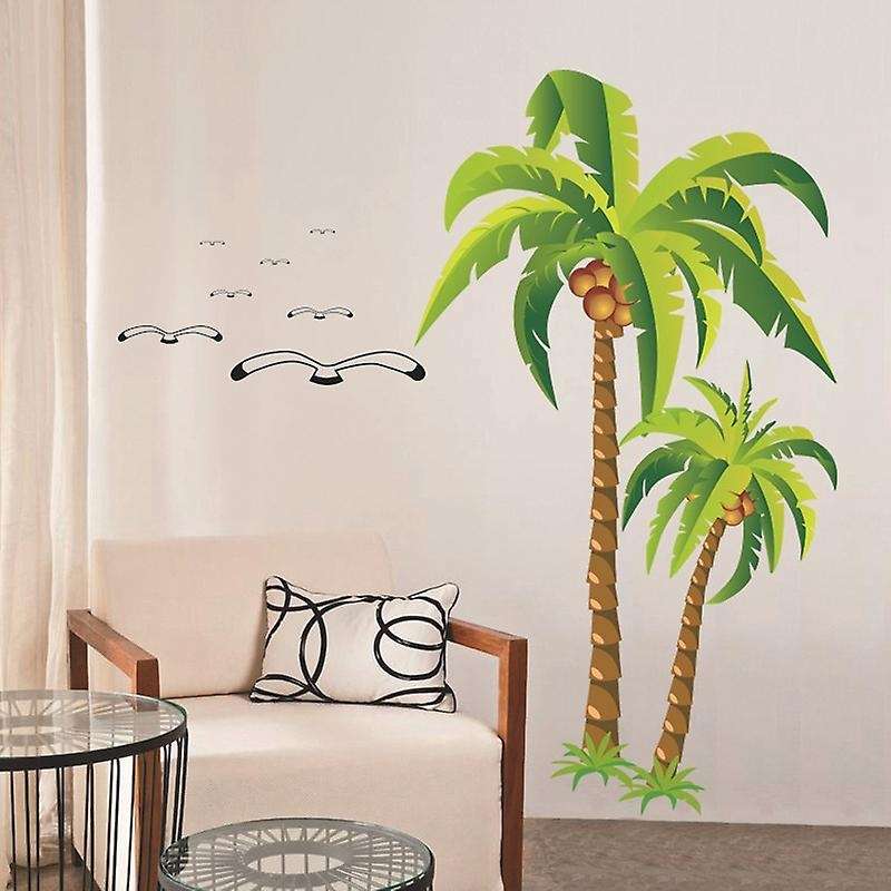 Coconut Palm Tree Sticker Tropical Beach Wall Decal Living Room Backdrop Sticker