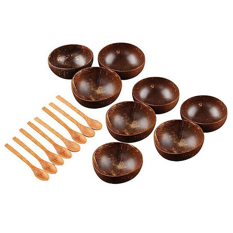 Coconut Bowl Set Handmade Coconut Shell Tableware Wood Spoon Dessert Fruit Salad Mixing Bowl Rice Ra